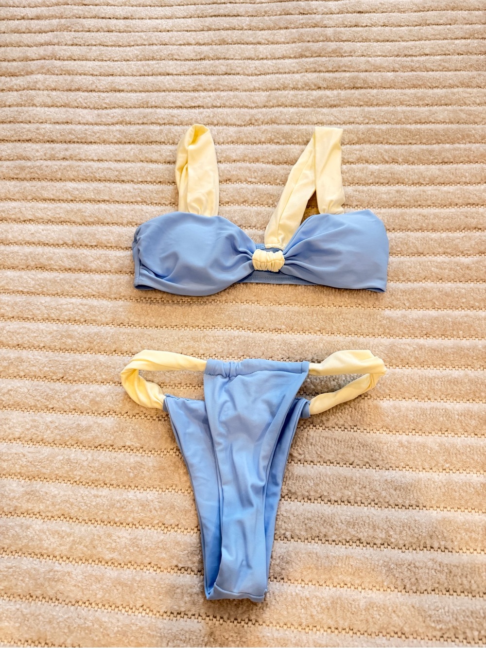 Matching XS Two-Tone Blue and Pale Yellow Bikini Set